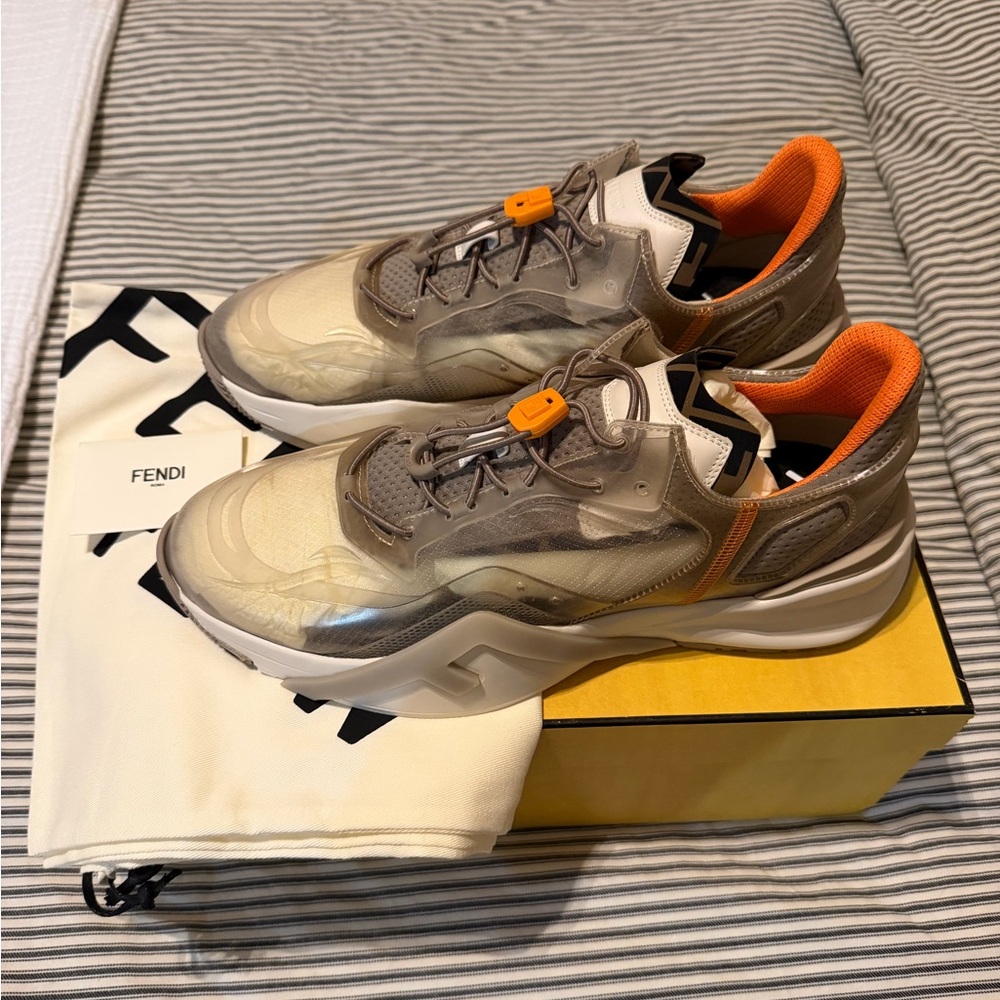 Fendi Men's Beige and Orange flow Sneaker